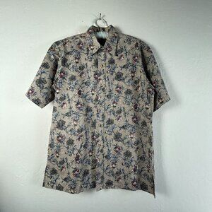 The Ono Shirt Men's Floral Print Short Sleeve Button Up Shirt Brown Medium